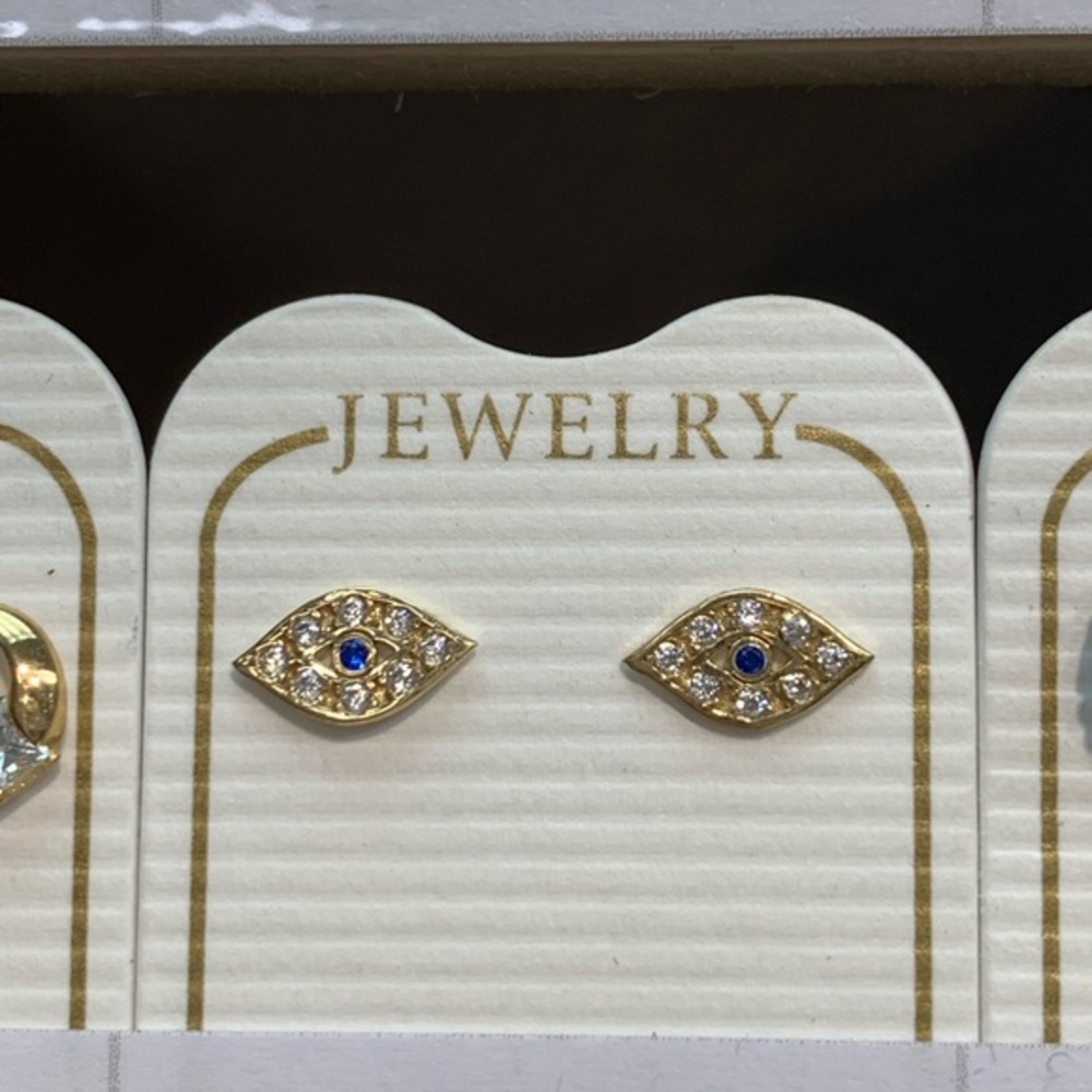 New 14k Solid Real Gold Evil Eye Stud Earrings